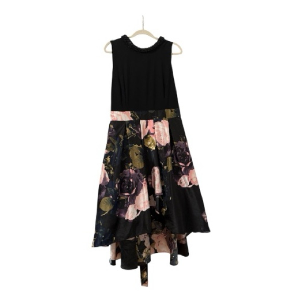 SLNY Black Bodice High-Low Dress with Pink & Green Floral Skirt - Picture 2 of 10